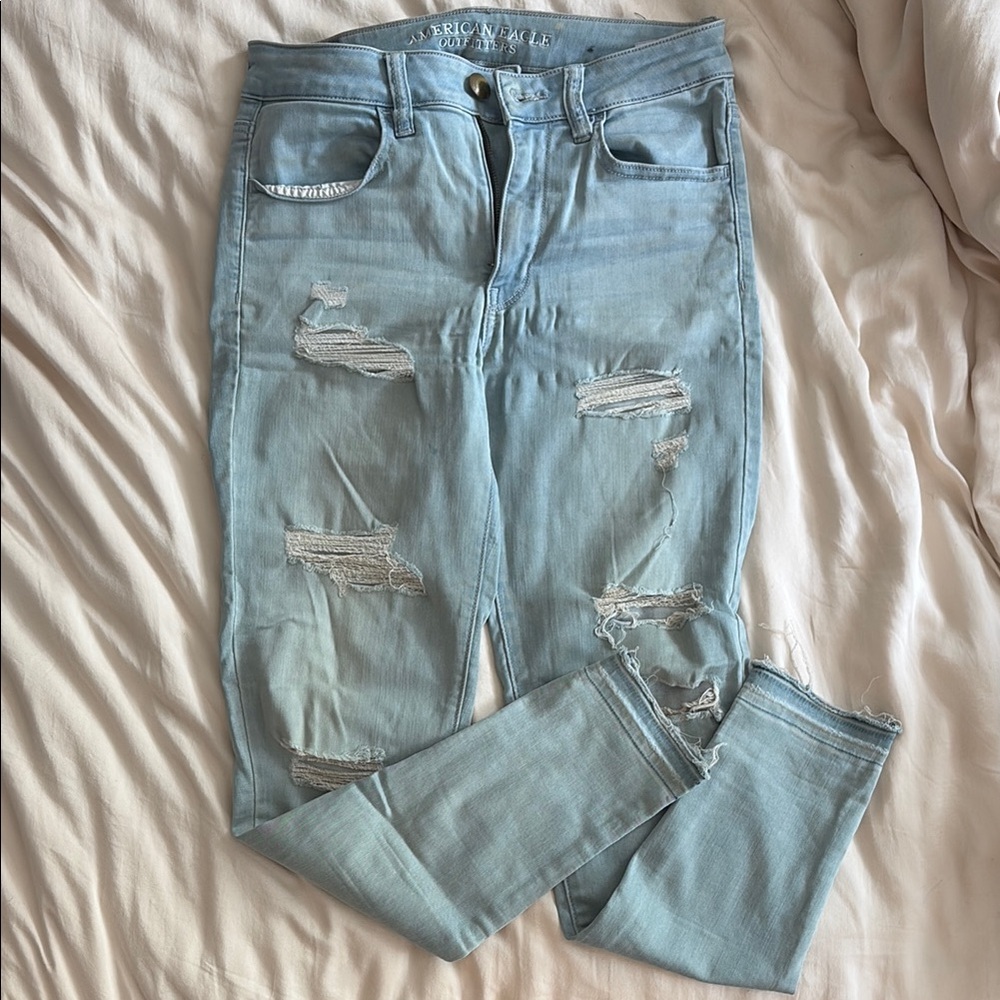 American Eagle Outfitters Light Blue Ripped Skinny Jeans